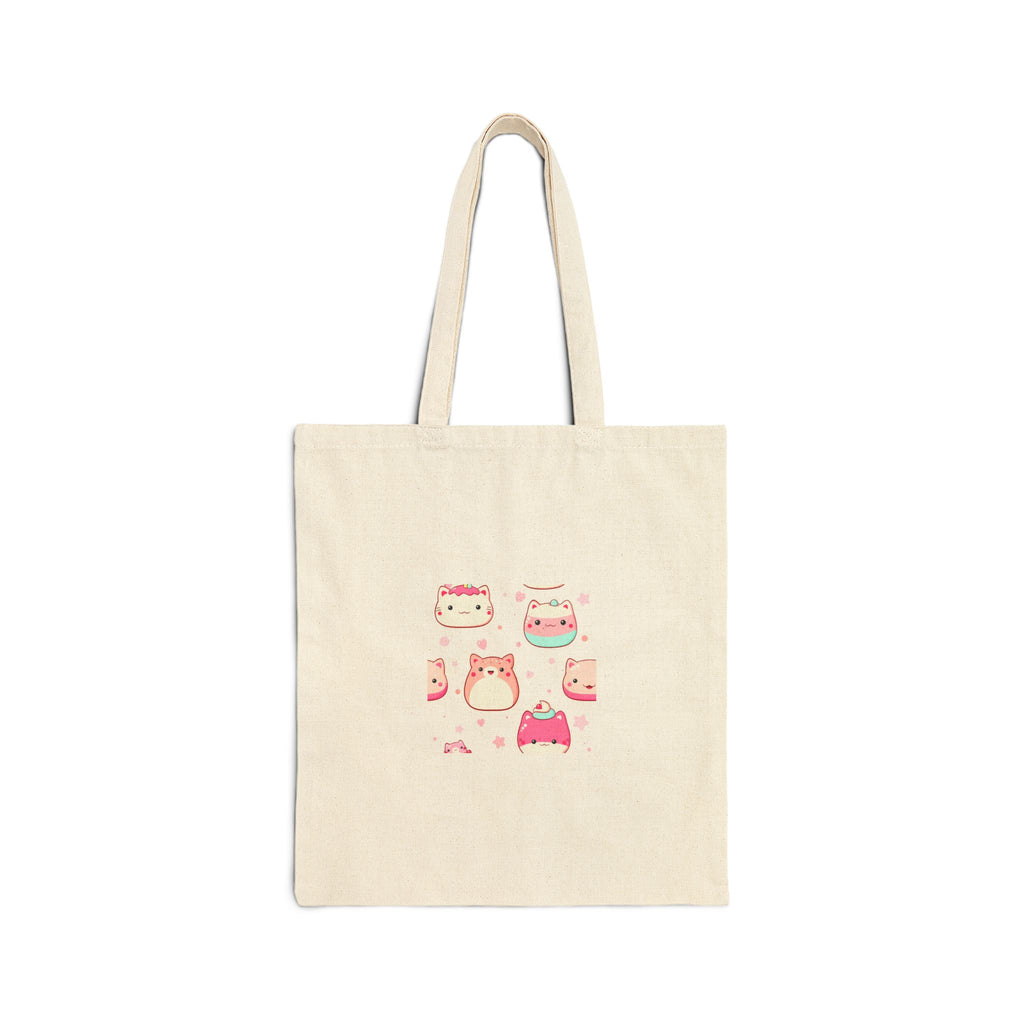 Cute Kawaii Cats Cotton Tote — Cute Cat Illustration Canvas Bag