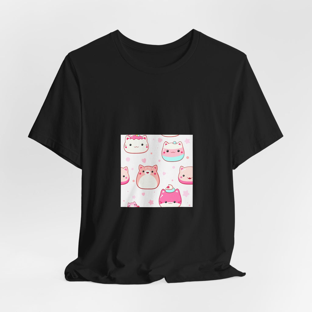 Kawaii Pink Cat Squad T-Shirt — Cute Cartoon Kitty Faces Tee
