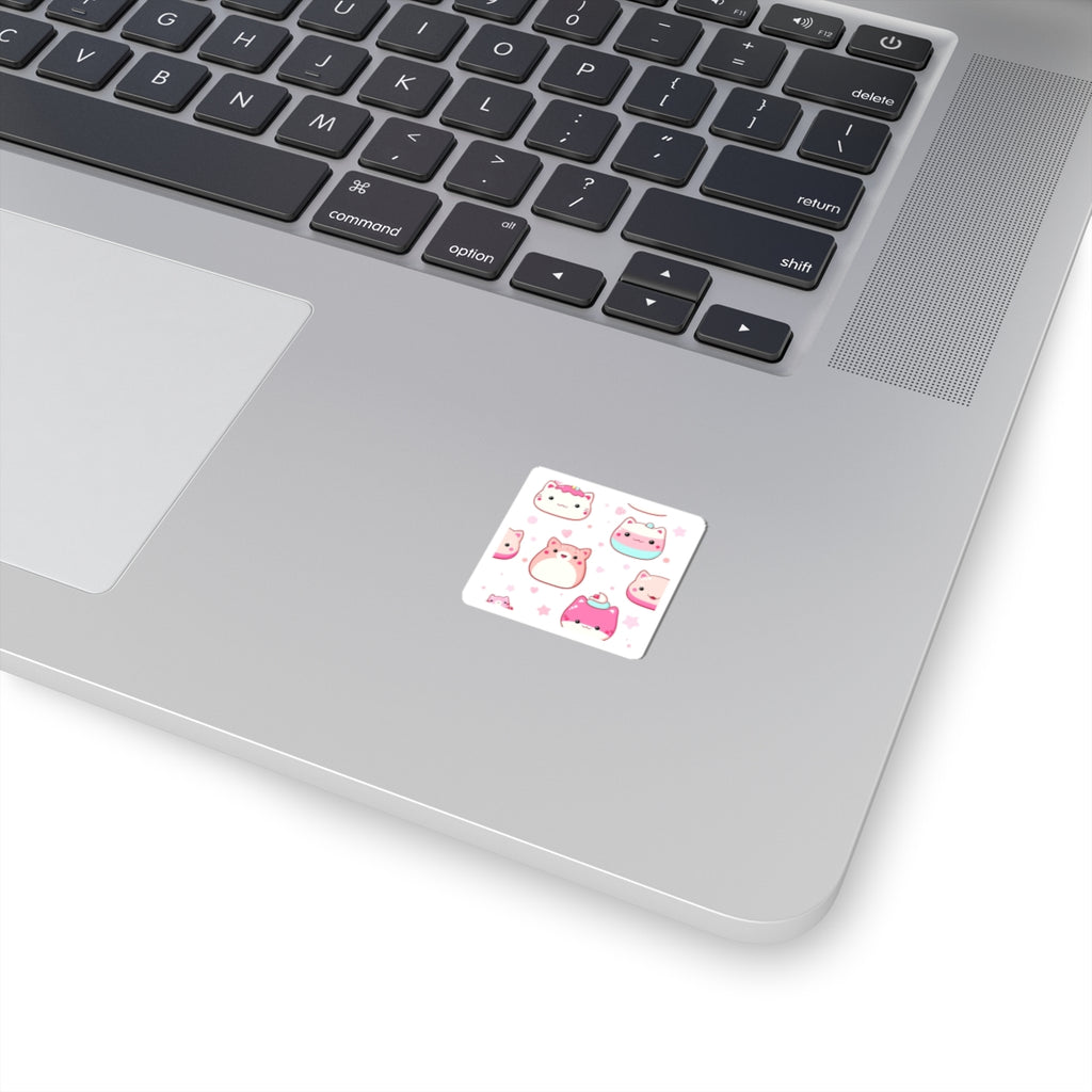 Cute Kawaii Dessert Cat Kiss-Cut Stickers — Pink Laptop Decals, Packable Cute Animal Stickers