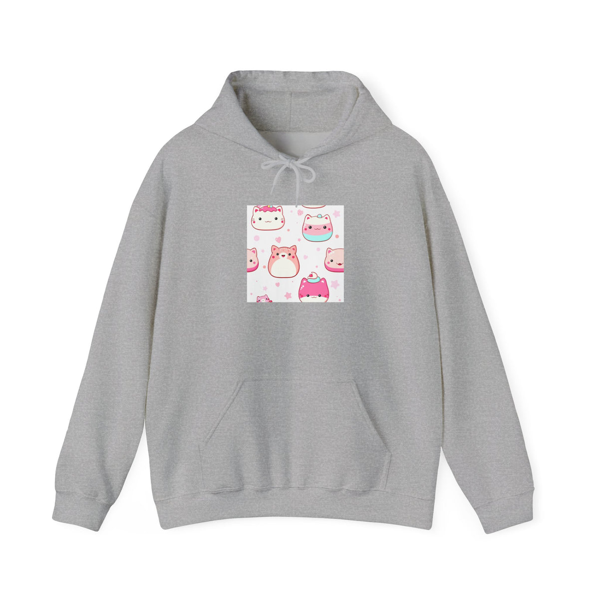 Cute Pink Kawaii Cats Hoodie – Adorable Cartoon Cat Faces Sweatshirt