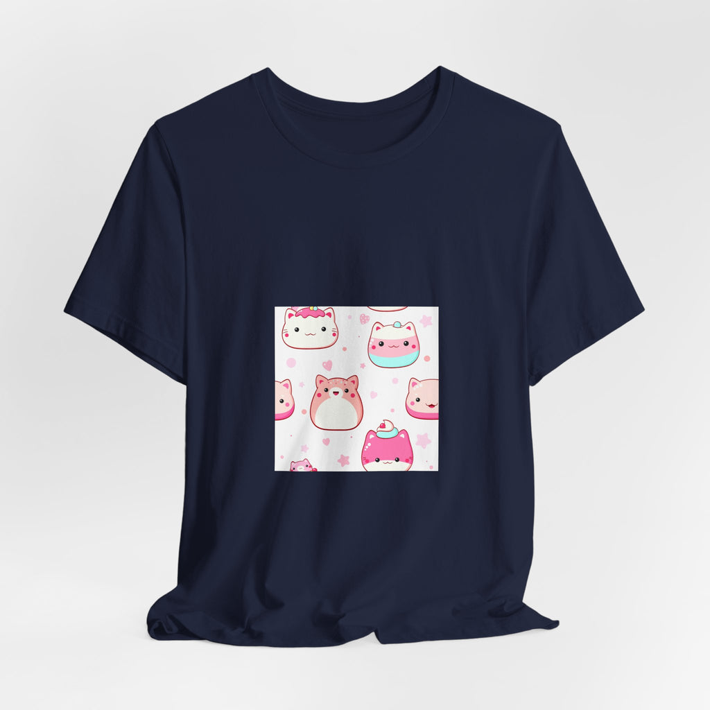 Kawaii Pink Cat Squad T-Shirt — Cute Cartoon Kitty Faces Tee