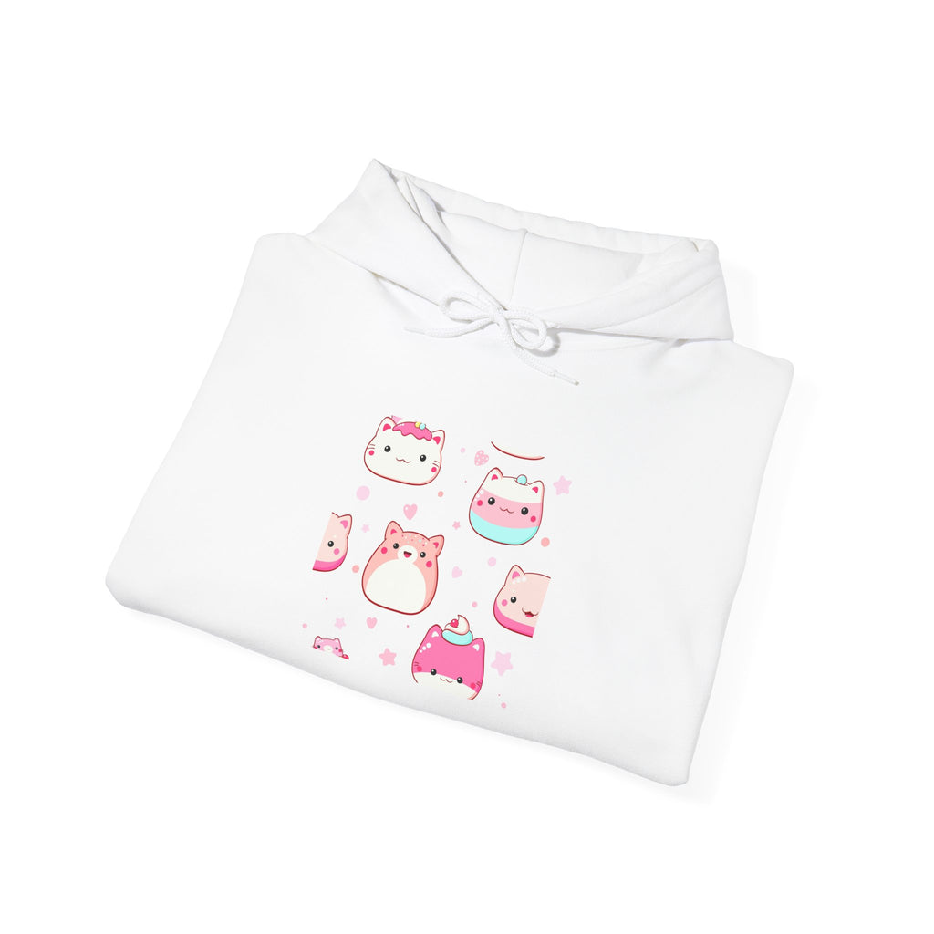 Cute Kawaii Pink Cat Faces Hoodie — Adorable Cartoon Kitty Sweatshirt