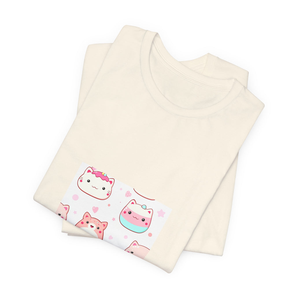 Kawaii Pink Cat Squad T-Shirt — Cute Cartoon Kitty Faces Tee