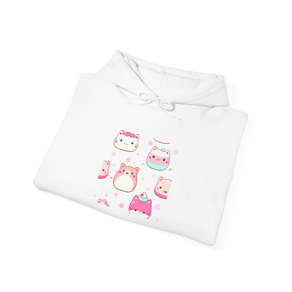 Cute Pink Kawaii Cats Hoodie – Adorable Cartoon Cat Faces Sweatshirt