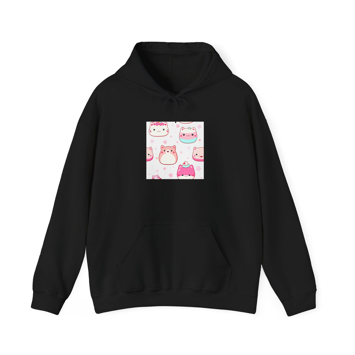 Cute Pink Kawaii Cats Hoodie – Adorable Cartoon Cat Faces Sweatshirt