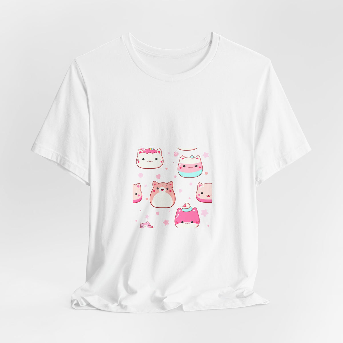 Kawaii Pink Cat Squad T-Shirt — Cute Cartoon Kitty Faces Tee