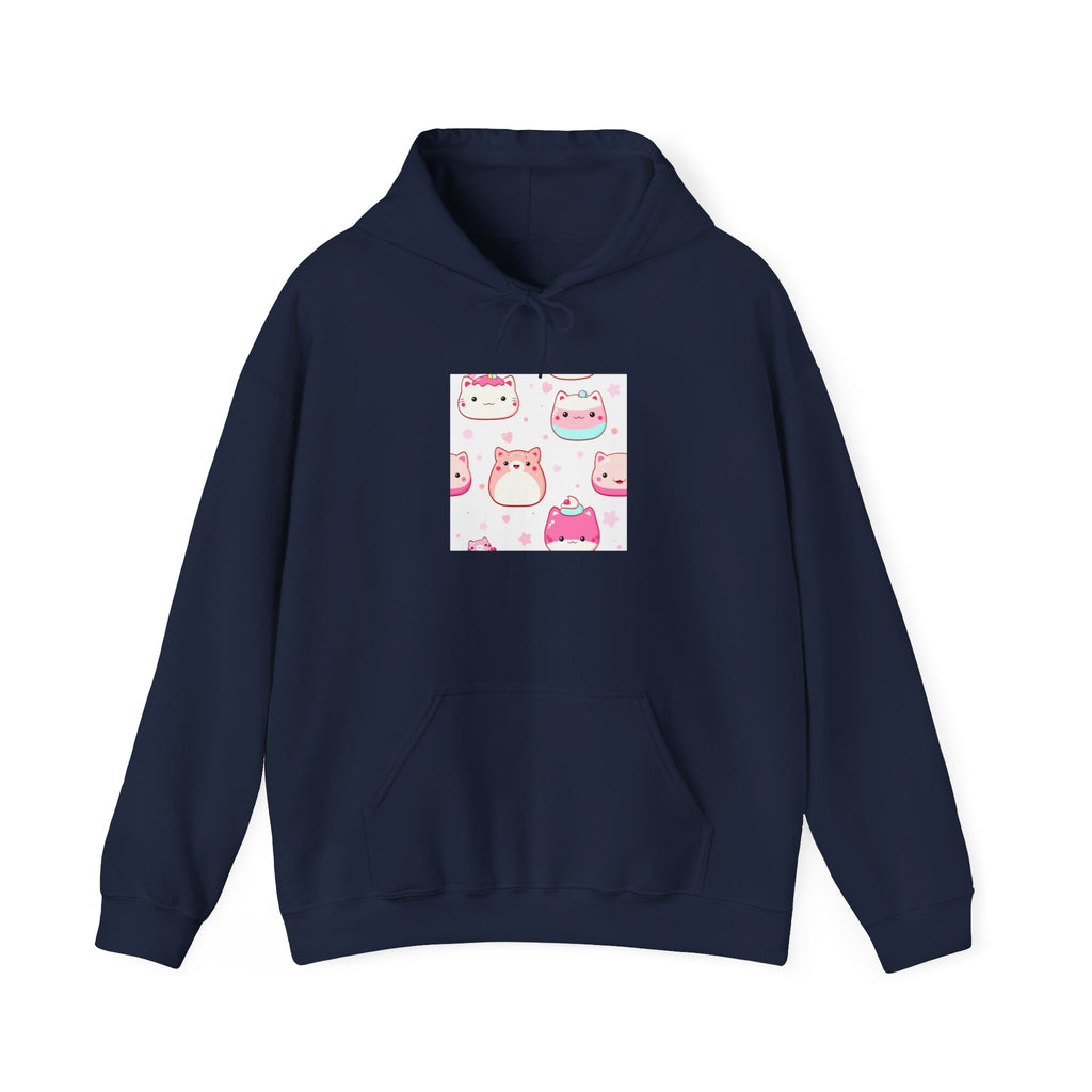 Cute Pink Kawaii Cats Hoodie – Adorable Cartoon Cat Faces Sweatshirt