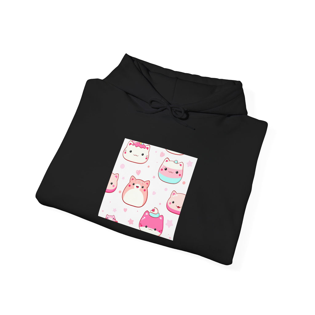 Cute Pink Kawaii Cats Hoodie – Adorable Cartoon Cat Faces Sweatshirt