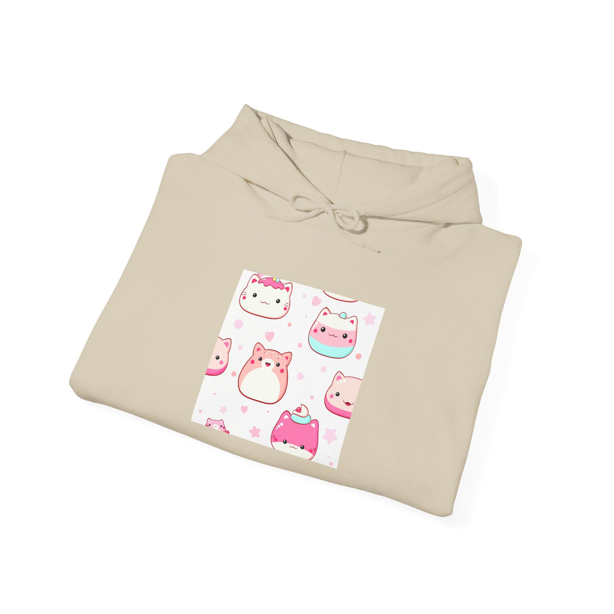 Cute Pink Kawaii Cats Hoodie – Adorable Cartoon Cat Faces Sweatshirt