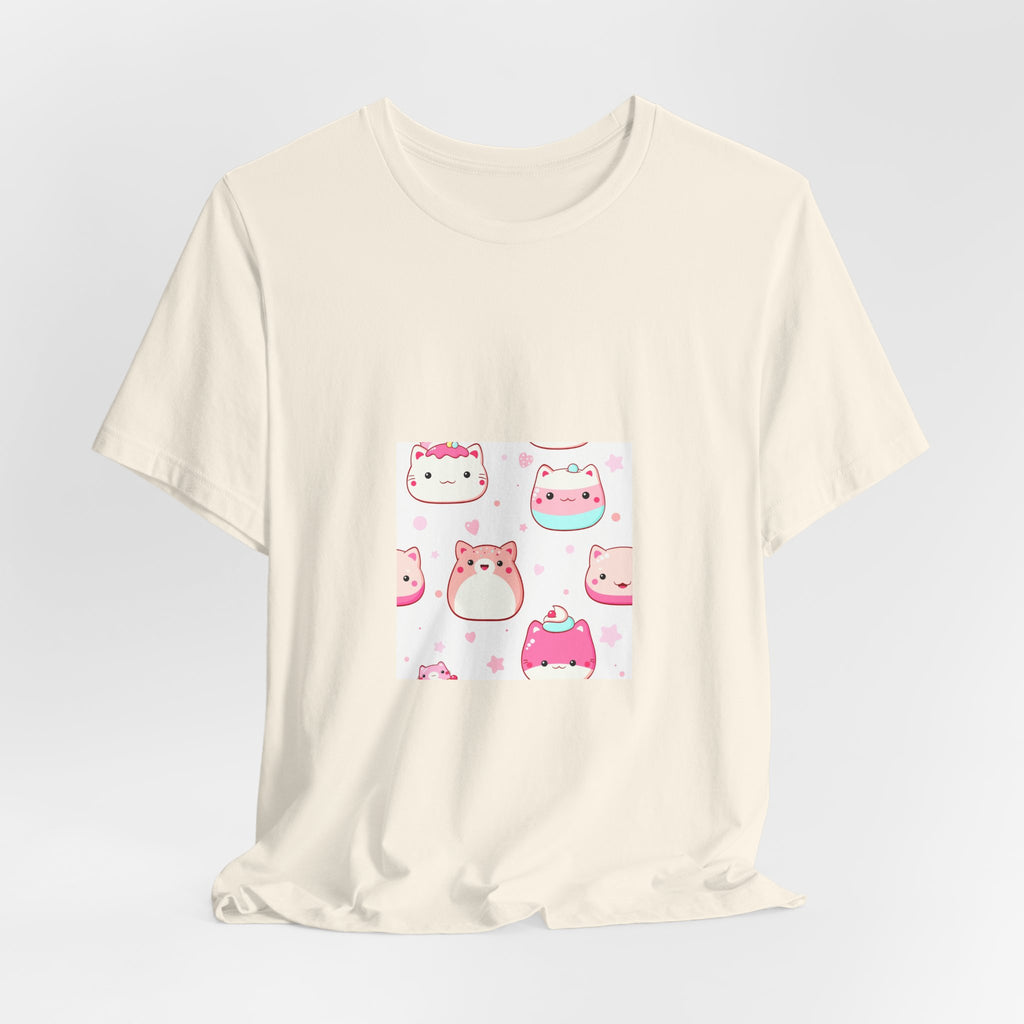 Kawaii Pink Cat Squad T-Shirt — Cute Cartoon Kitty Faces Tee
