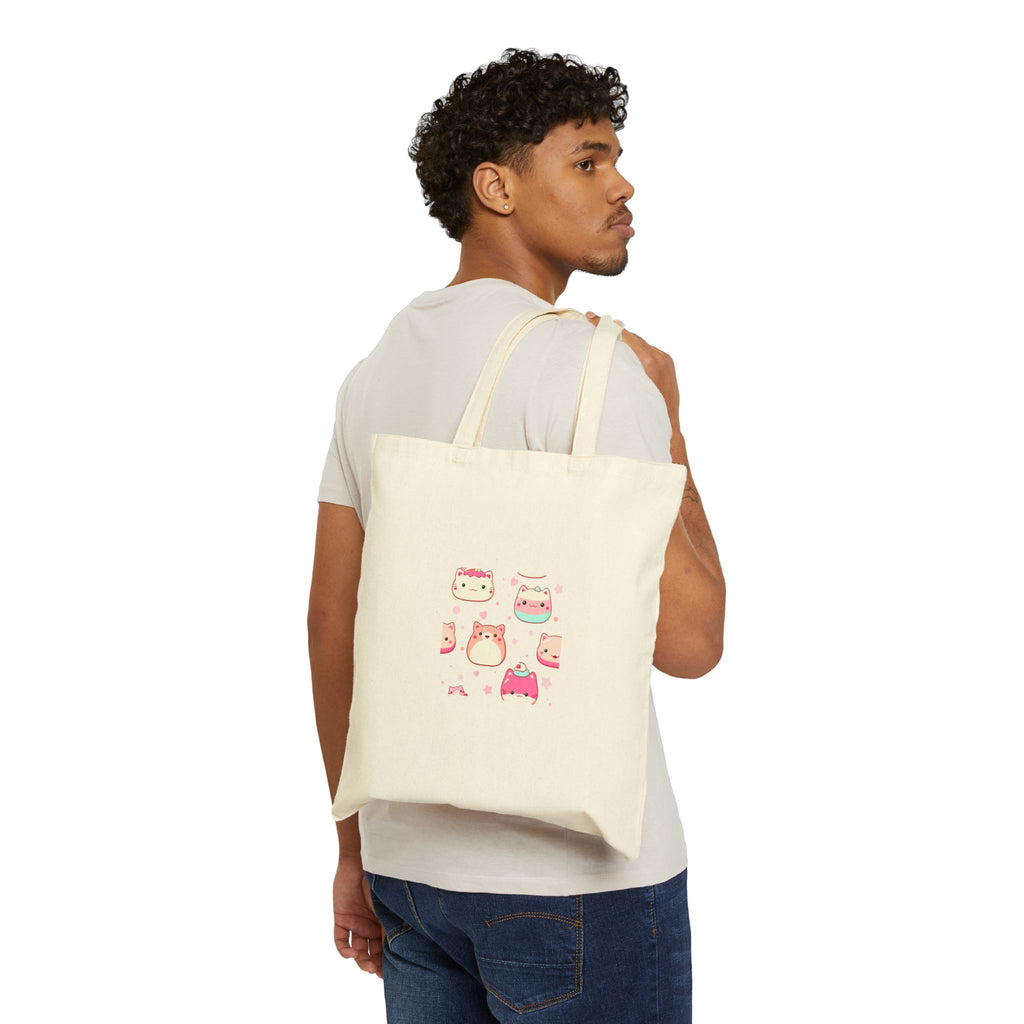 Cute Kawaii Cats Cotton Tote — Cute Cat Illustration Canvas Bag