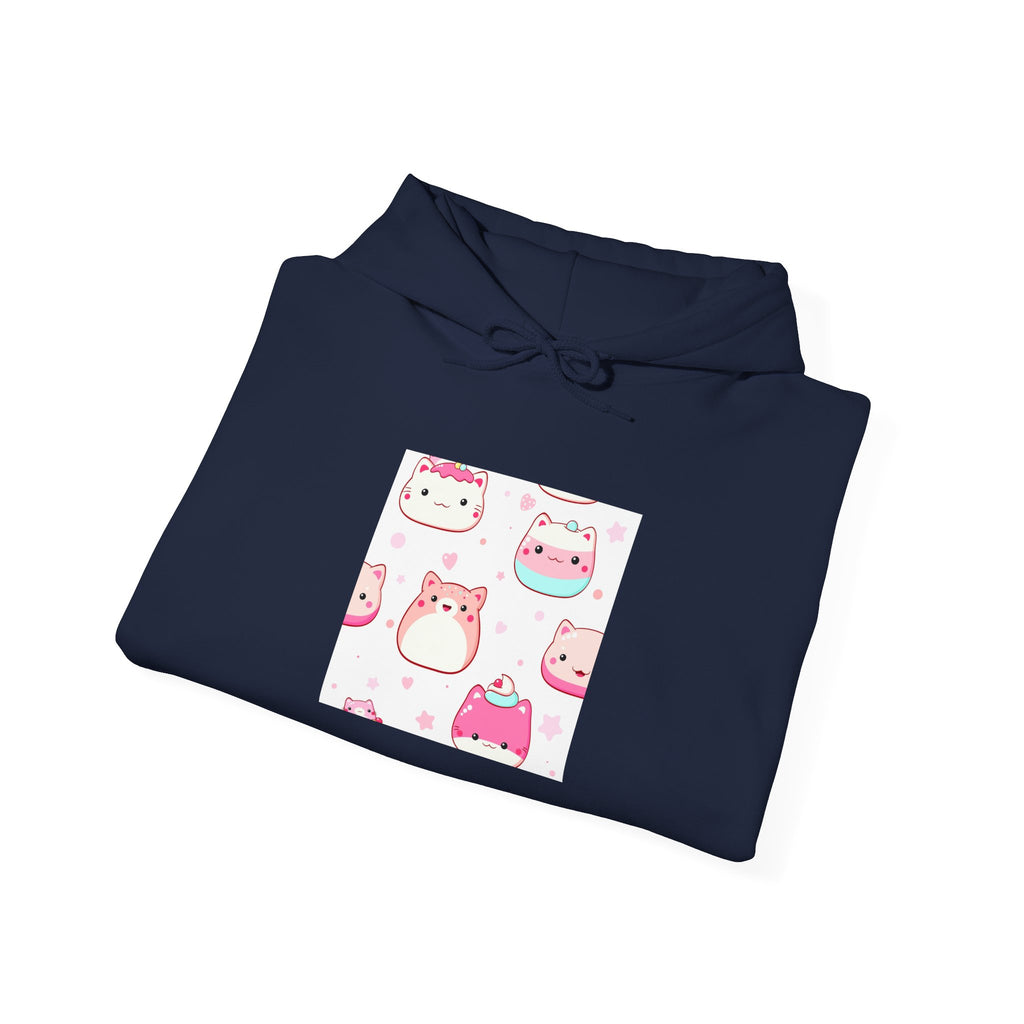 Cute Pink Kawaii Cats Hoodie – Adorable Cartoon Cat Faces Sweatshirt