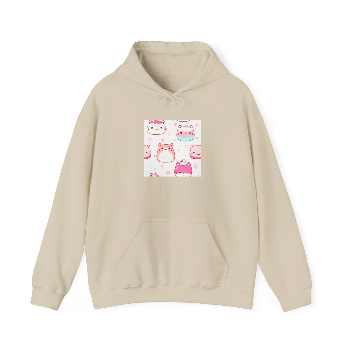 Cute Pink Kawaii Cats Hoodie – Adorable Cartoon Cat Faces Sweatshirt
