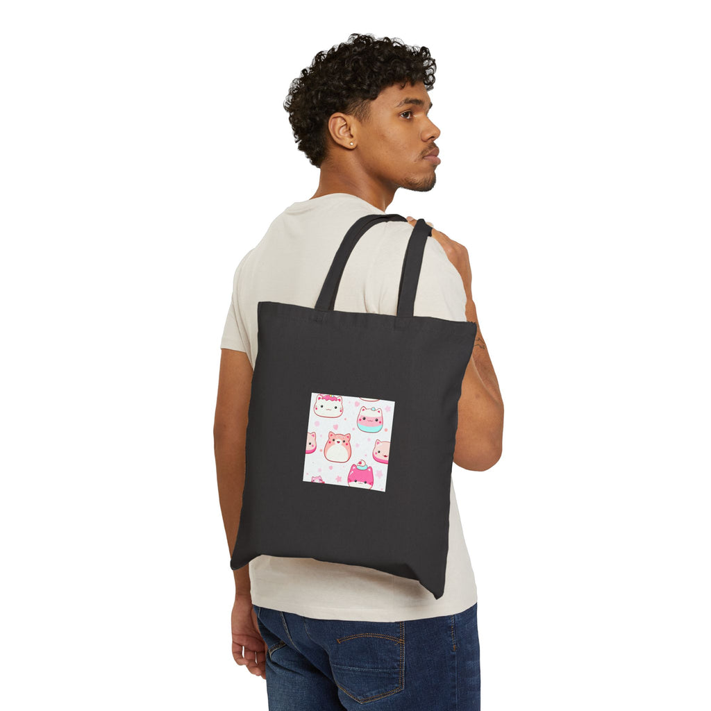 Cute Kawaii Cats Cotton Tote — Cute Cat Illustration Canvas Bag