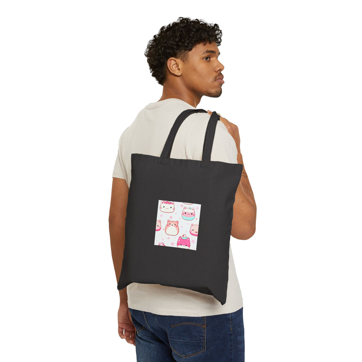Cute Kawaii Cats Cotton Tote — Cute Cat Illustration Canvas Bag