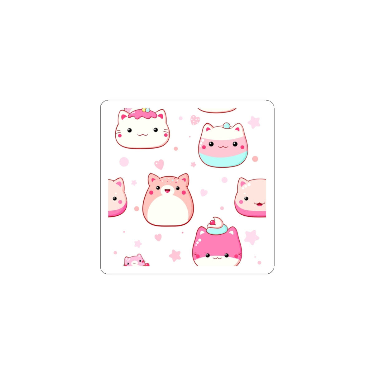 Cute Kawaii Dessert Cat Kiss-Cut Stickers — Pink Laptop Decals, Packable Cute Animal Stickers
