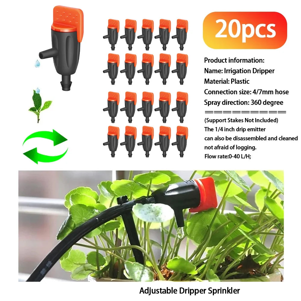 Garden Irrigation Dripper Sprinkler 20 50Pcs Adjustable for 4mm 7mm Hose Home Succulents Plants Lawn Flower Watering Solution