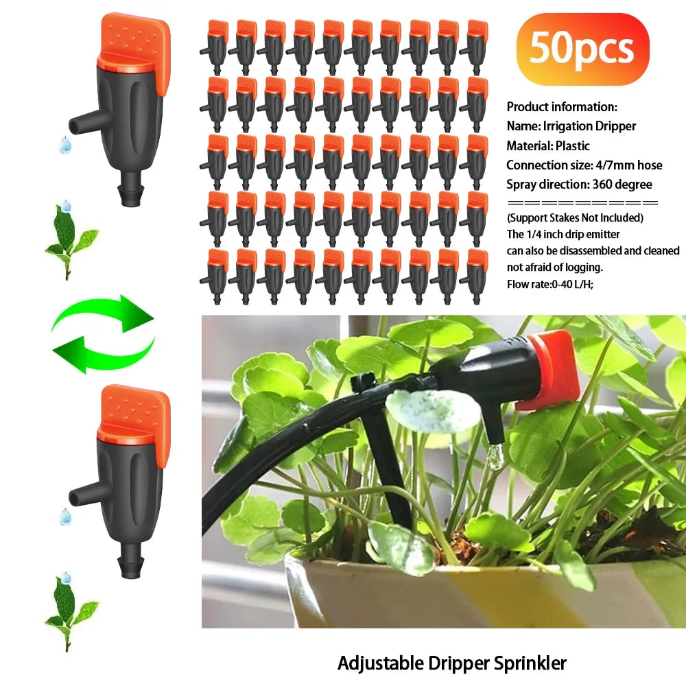 Garden Irrigation Dripper Sprinkler 20 50Pcs Adjustable for 4mm 7mm Hose Home Succulents Plants Lawn Flower Watering Solution