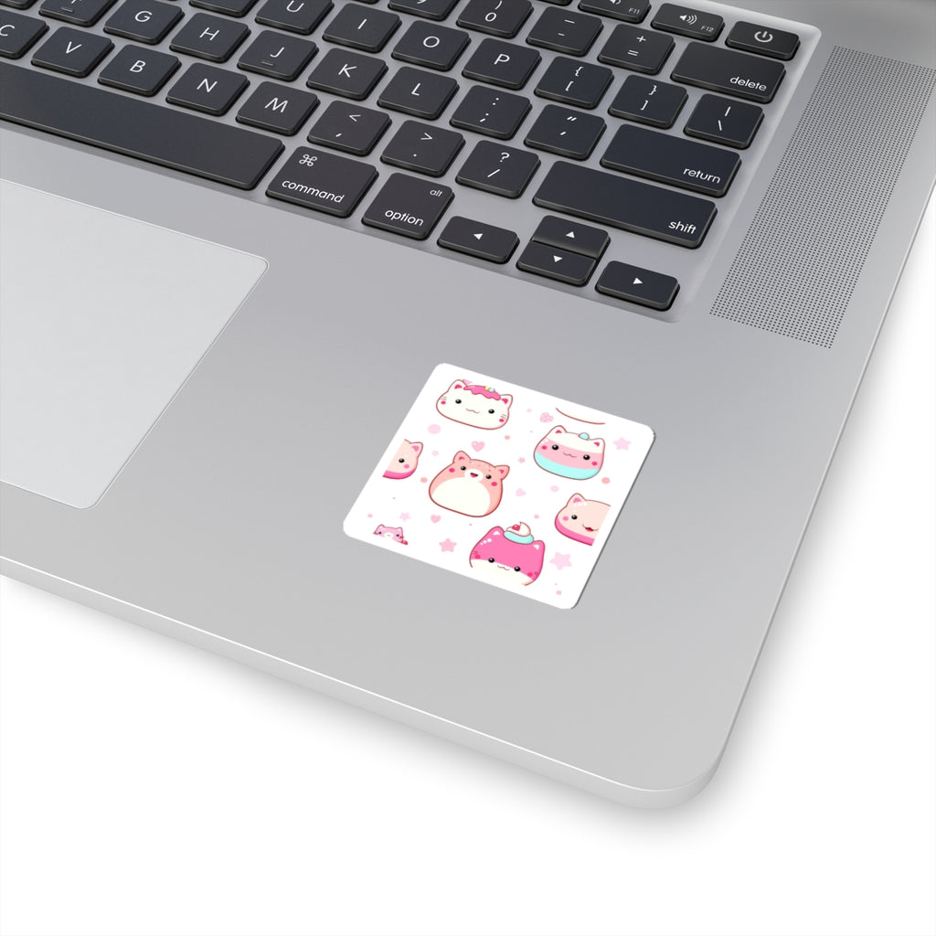 Cute Kawaii Dessert Cat Kiss-Cut Stickers — Pink Laptop Decals, Packable Cute Animal Stickers