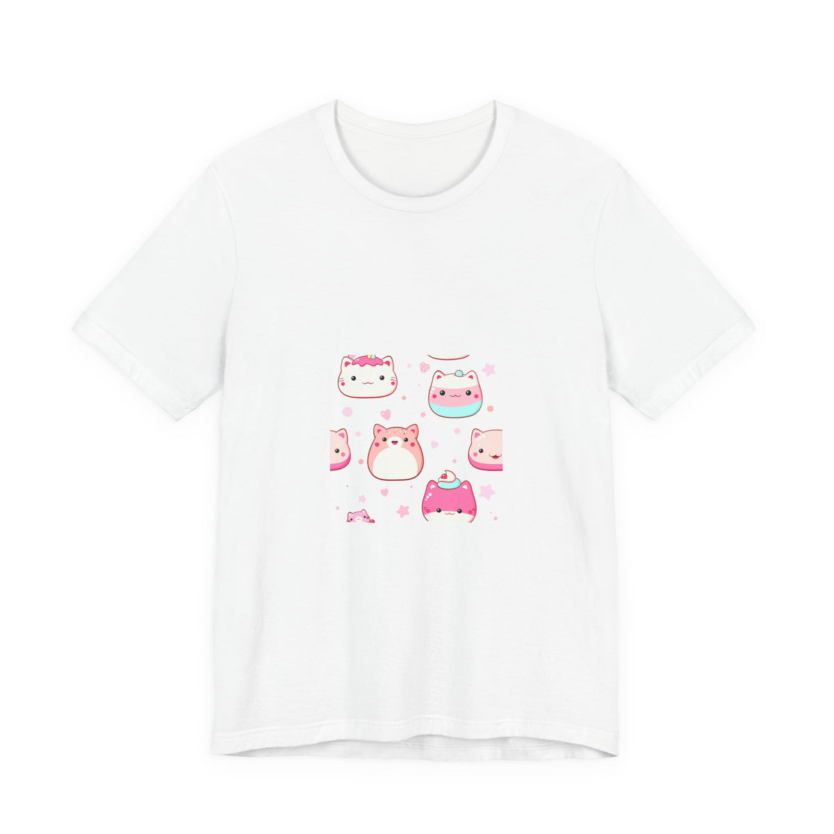 Kawaii Pink Cat Squad T-Shirt — Cute Cartoon Kitty Faces Tee