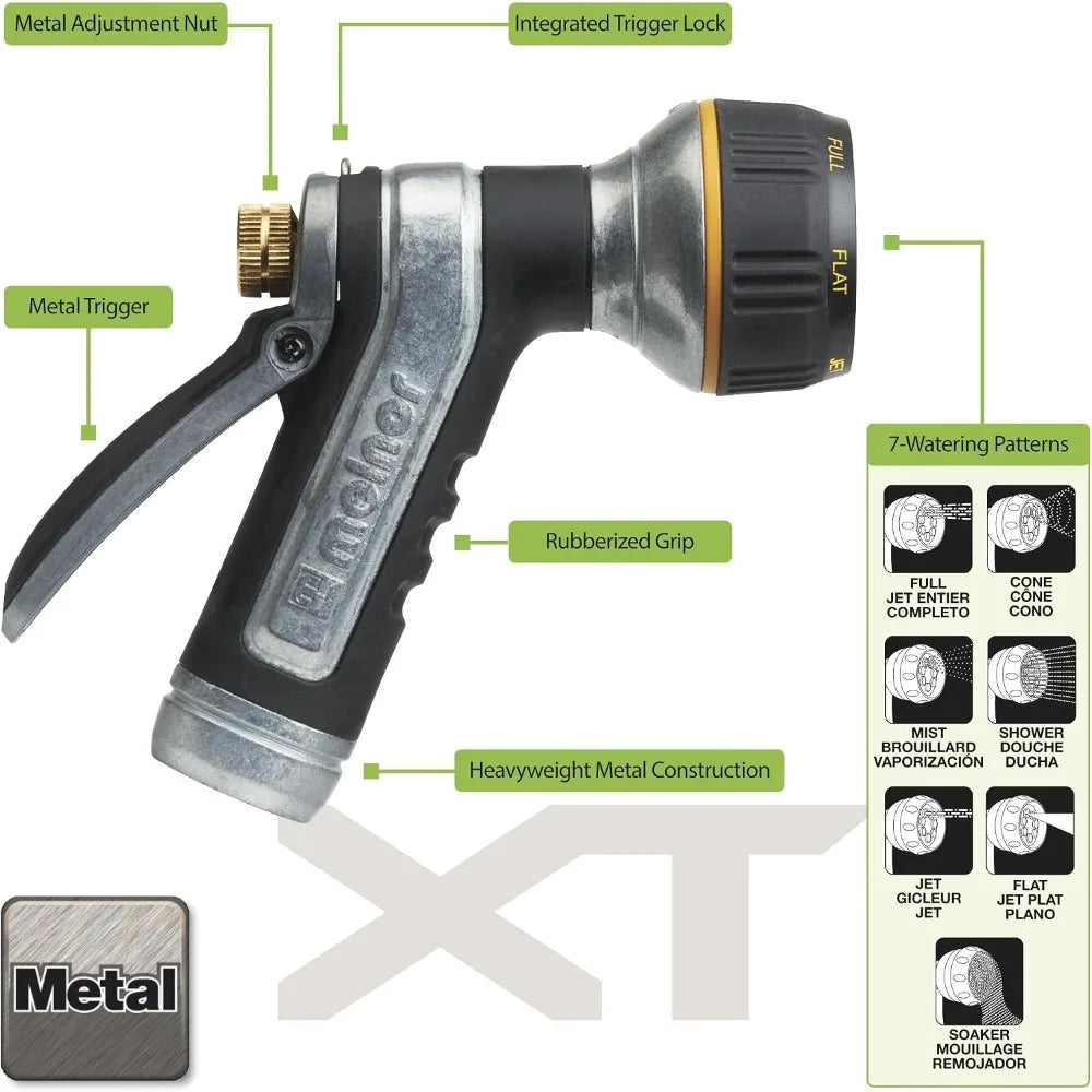 7-Pattern Heavy-Duty Metal Hose Nozzle with Rear Trigger & Lock