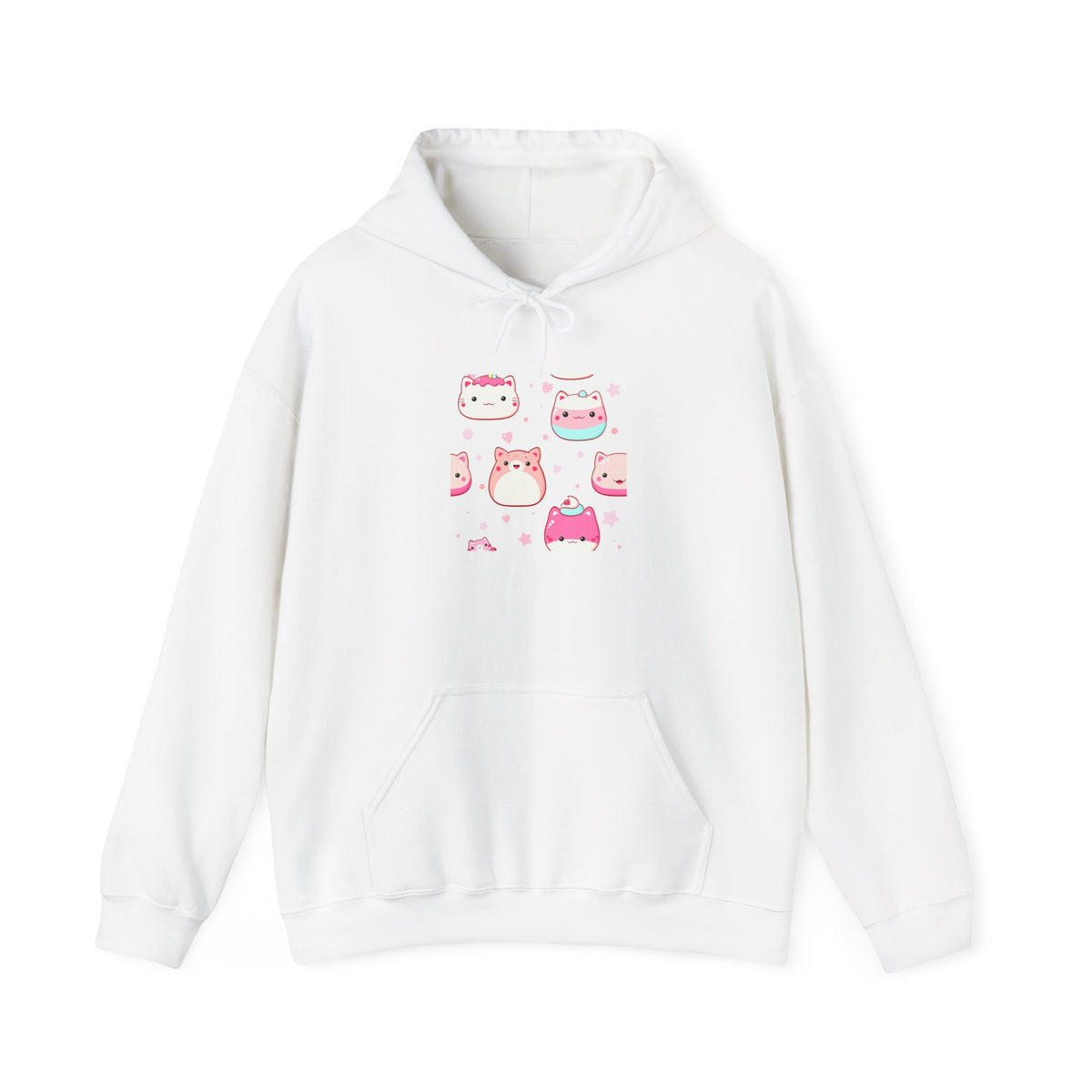 Cute Kawaii Pink Cat Faces Hoodie — Adorable Cartoon Kitty Sweatshirt