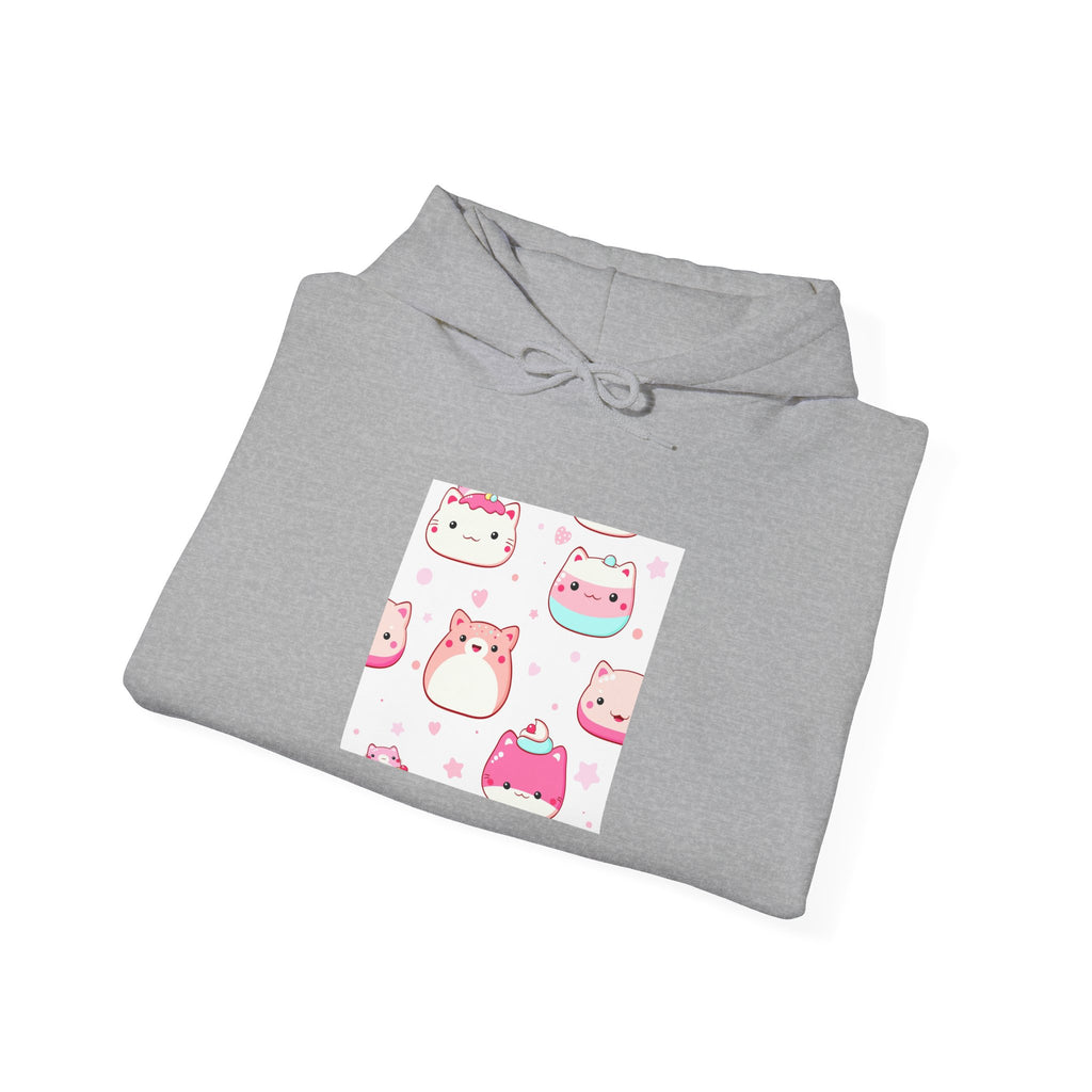 Cute Pink Kawaii Cats Hoodie – Adorable Cartoon Cat Faces Sweatshirt