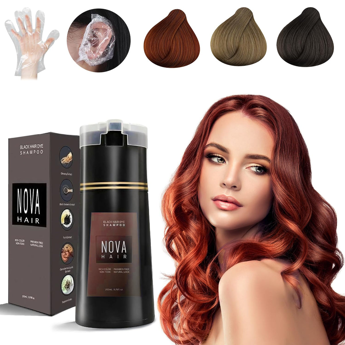 Nova Hair Dye ShampooNova Hair Instant Dye ShampooNova Hair Dye Shampoo 3 in 1 for Men & Women (Dark Brown)