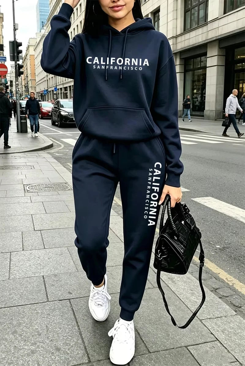 Fall Winter Womens Outfits Street Casual Hooded Sweatshirts Outdoors Sports Jogging Clothing Hot Sales Single Piece Hoodie Pants