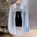 Plus Size Women’s Tops 2025 Summer Breathable and Sun-Proof Ice Silk Button Thin Loose Sheer Chiffon Blouses Shirts Long Sleeve