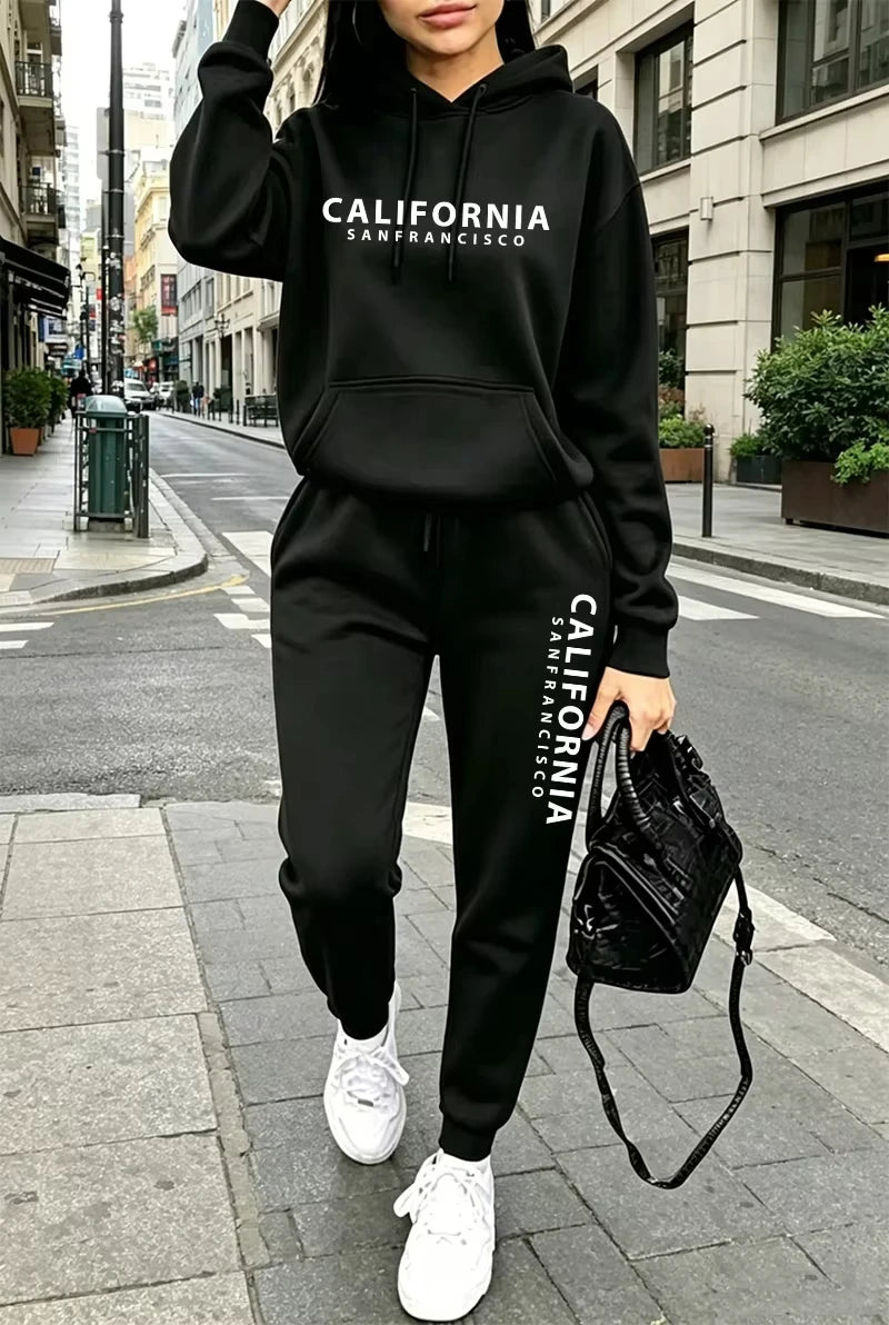 Fall Winter Womens Outfits Street Casual Hooded Sweatshirts Outdoors Sports Jogging Clothing Hot Sales Single Piece Hoodie Pants